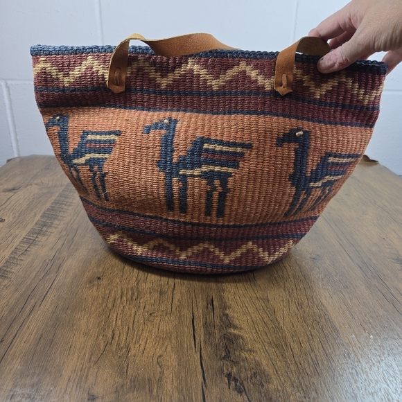 Vtg Woven Southwestern Aztec Sisal Jute Market Bag - Picture 8 of 9